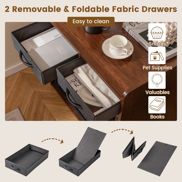 Dog crate furniture with 2 removable fabric drawers, sturdy construction, and easy-to-clean surface for pet supplies.