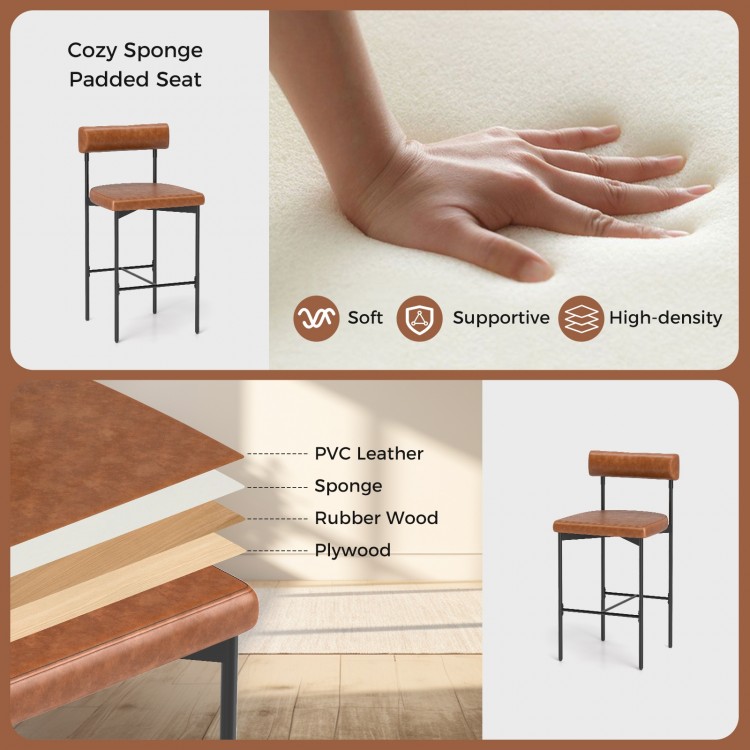 26-inch upholstered bar stool with a cozy sponge padded seat and supportive backrest, perfect for dining or kitchen use.