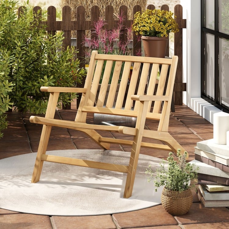 Teak Wood Outdoor Reclining Chair with Comfortable Backrest and Armrests - Gallery View 1 of 9