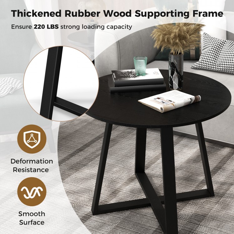 Mid-century round dining table with a black rubber wood frame, 36-inch diameter, designed for dining room elegance.