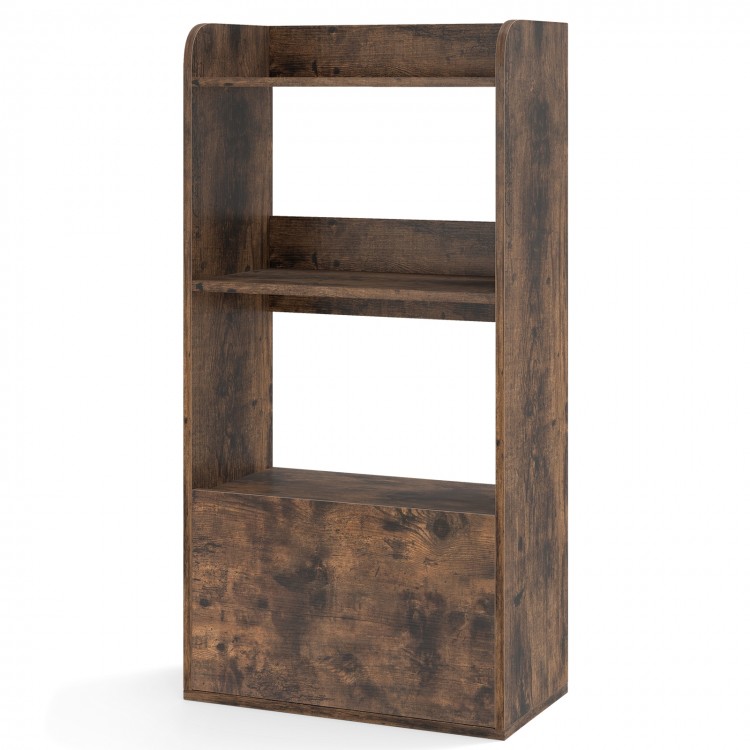 Freestanding bookshelf in rustic brown with 3 open shelves and a large drawer for stylish storage in any room.