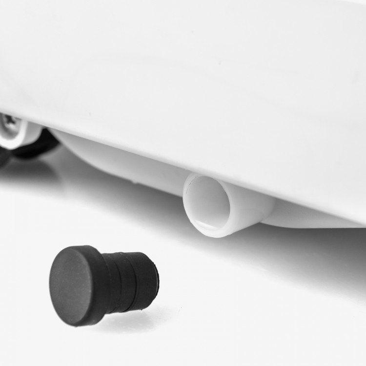 Close-up of the drainage port and plug for the 4-in-1 8000 BTU portable air conditioner for easy maintenance.