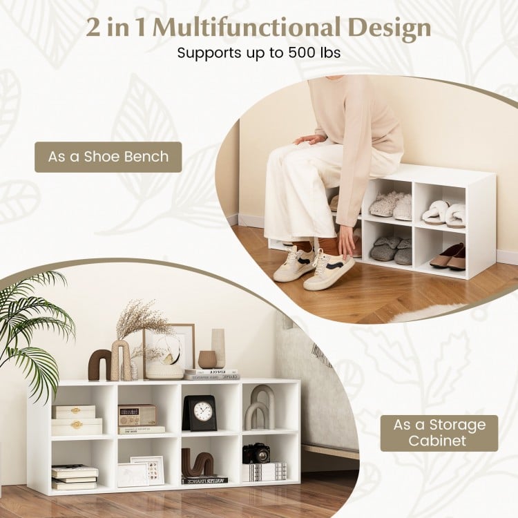 8-cubby shoe organizer in white, multifunctional design for storage or seating, supports up to 500 lbs, ideal for.