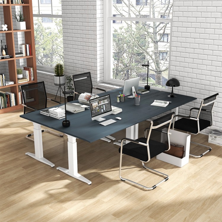 Set of 4 black office guest chairs with metal sled base, armrests, and ergonomic design for comfortable seating.