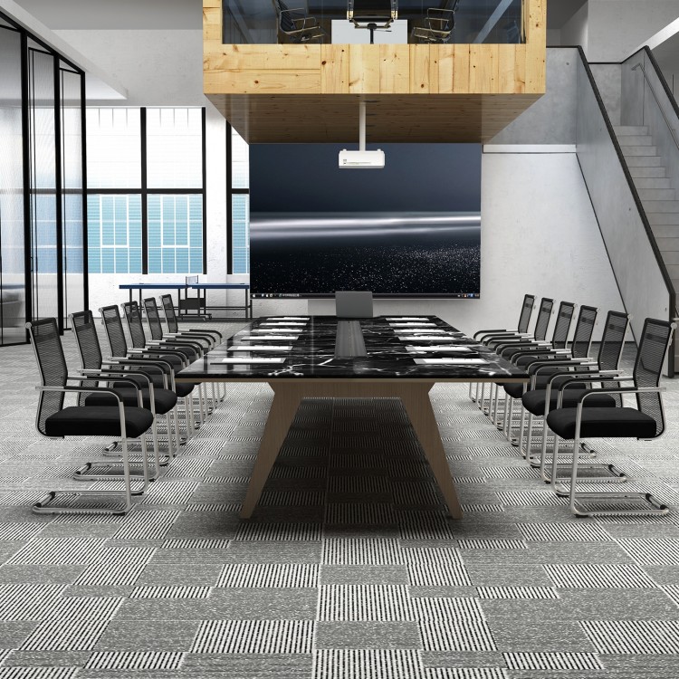 Office guest chairs set of 4 with metal sled base and armrests, featuring breathable mesh for comfort in a modern.