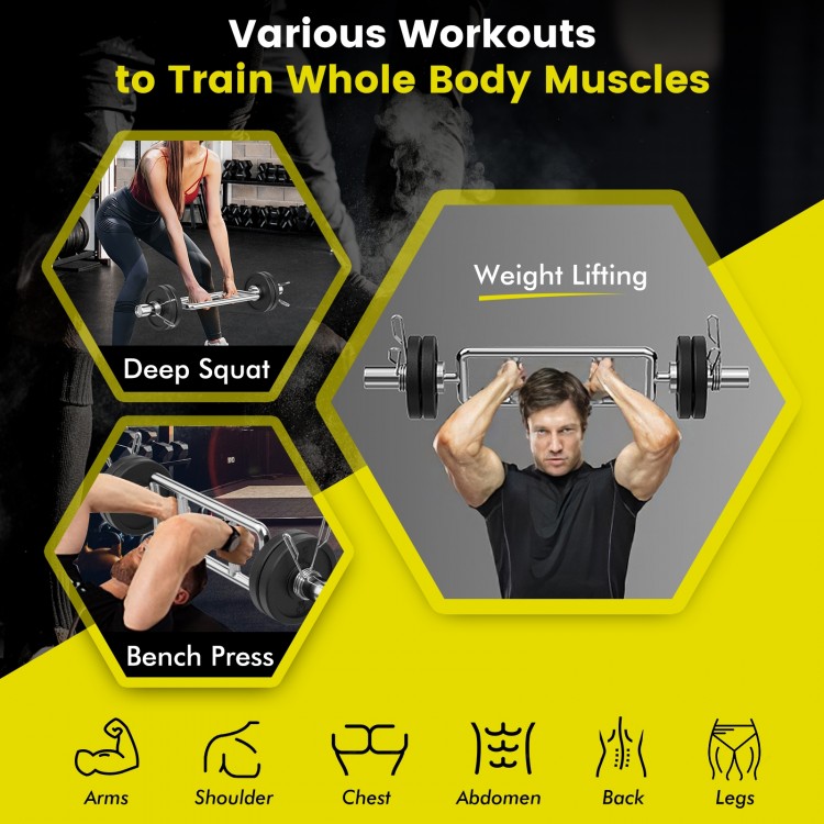 700 lbs Olympic triceps bar with knurled handles, ideal for squats and deadlifts, perfect for home or commercial gyms.