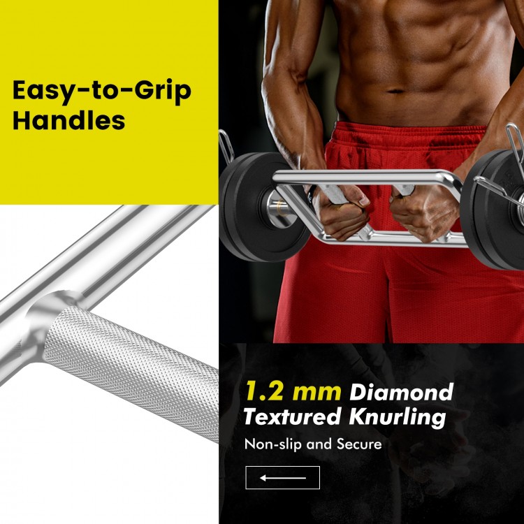 700 lbs Olympic triceps bar with knurled handles, showcasing easy-to-grip design for secure workouts in home or.
