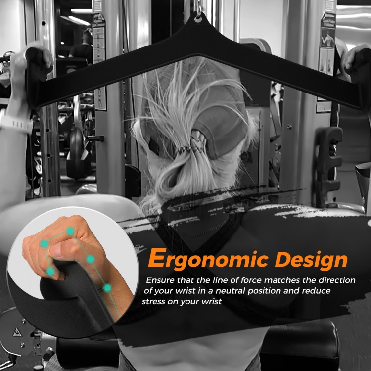 LAT pulldown attachment set showcasing ergonomic design for reduced wrist stress, ideal for home gym fitness.