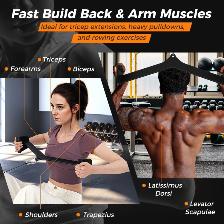 LAT pulldown attachment set showcasing various grips, made from heavy-duty metal for effective upper body workouts.