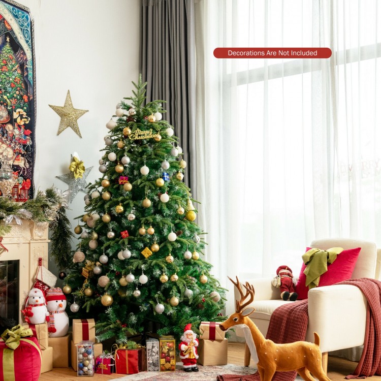 Snowy pre-lit Christmas tree with multi-color lights and hinged design, perfect for festive home decoration.