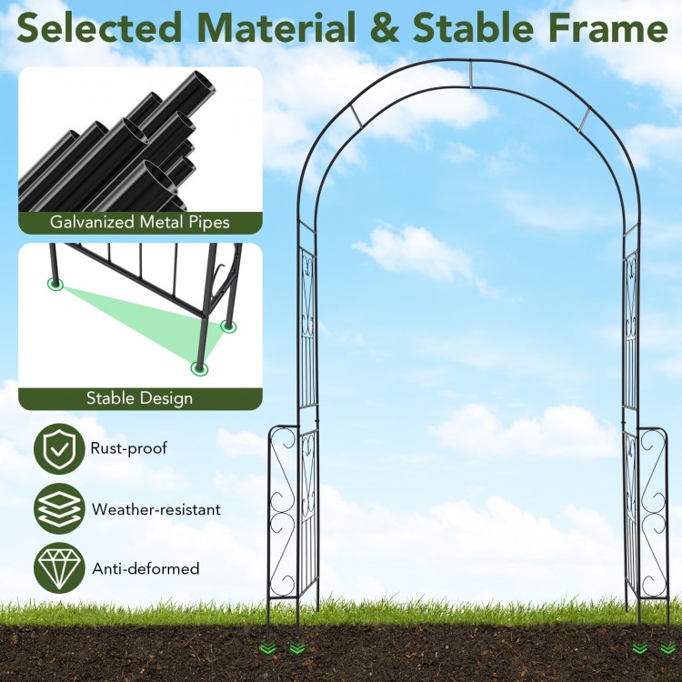 Metal garden arch backdrop stand with fence, 7.9 feet tall, black galvanized metal, ideal for climbing plants and.