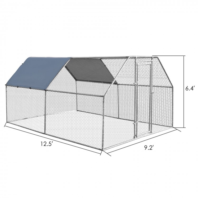Large walk-in chicken coop run with solid steel frame, waterproof cover, and spacious design for outdoor use.