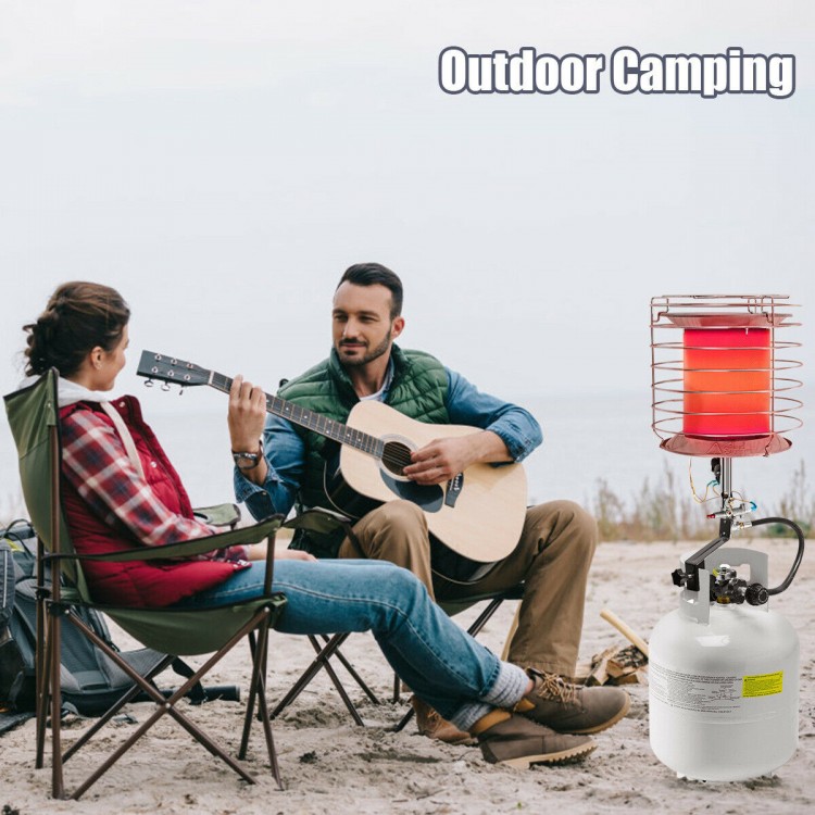 360-degree portable outdoor camping tank top propane heater with adjustable heat levels for instant warmth in chilly.