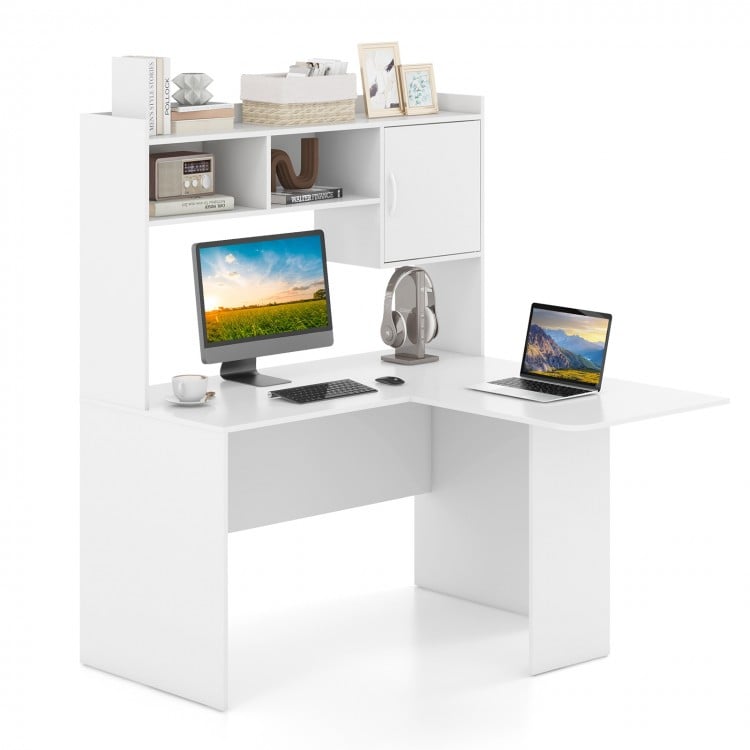 L-Shaped Desk Corner Computer Desk with Open Storage Hutch and Cabinet - Gallery View 1 of 10