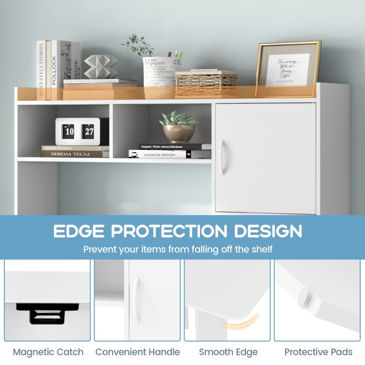 L-shaped corner computer desk with open storage hutch, white finish, featuring edge protection design and magnetic.