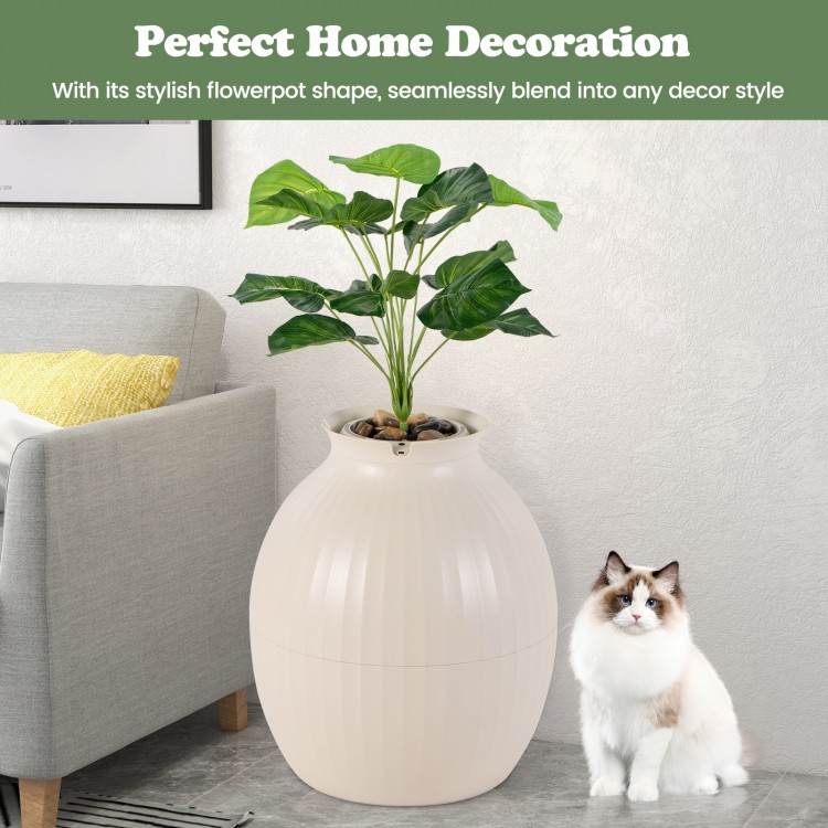Smart plant cat litter box in beige with electronic odor removal, blending functionality and decor in any room.