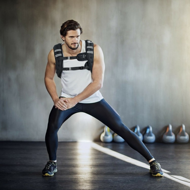 Workout weighted vest with adjustable buckles, designed for comfort and safety, ideal for running and exercising.