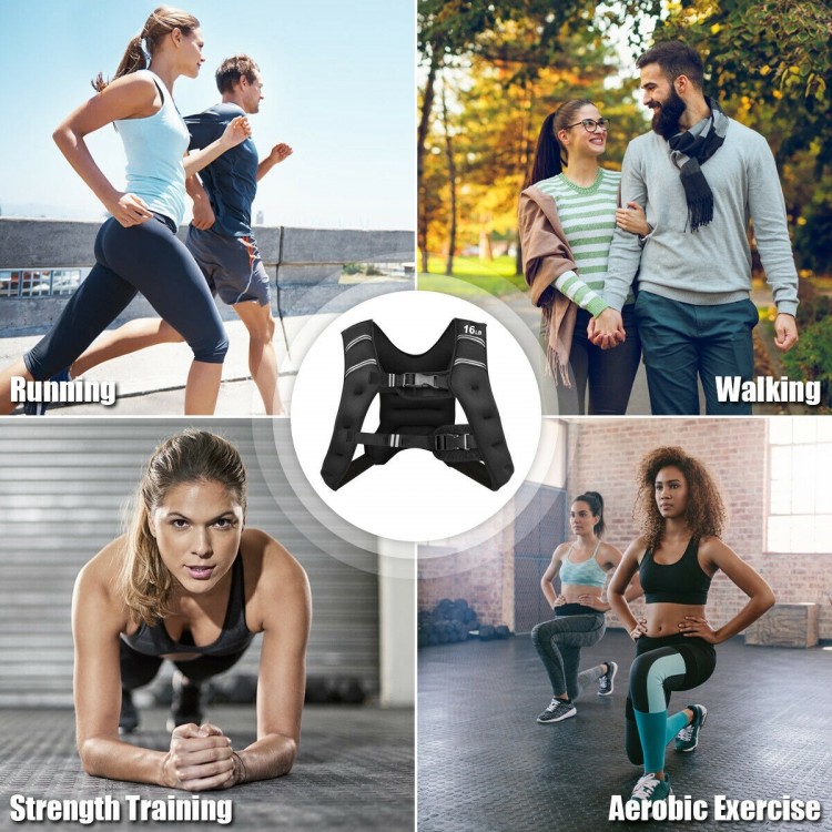 Workout weighted vest with adjustable buckles, designed for running, strength training, and aerobic exercise.