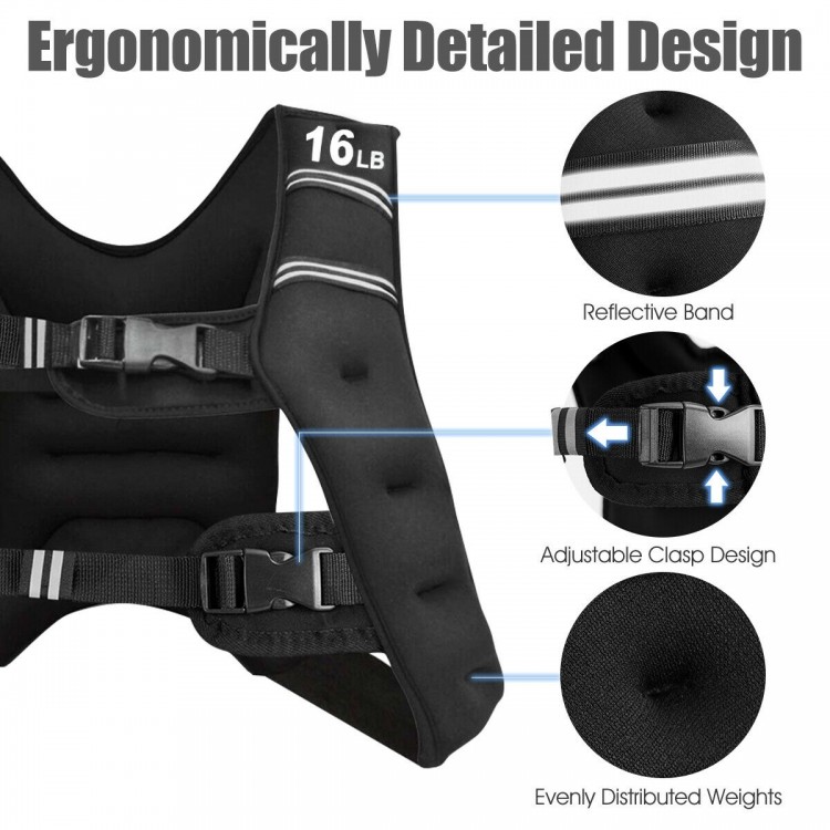 Workout weighted vest featuring adjustable buckles, reflective band, and evenly distributed weights for enhanced.