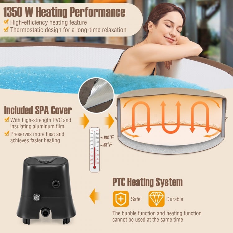 Inflatable hot tub with 120 air jets, coffee color, featuring a PTC heating system for 4-6 persons, ideal for.