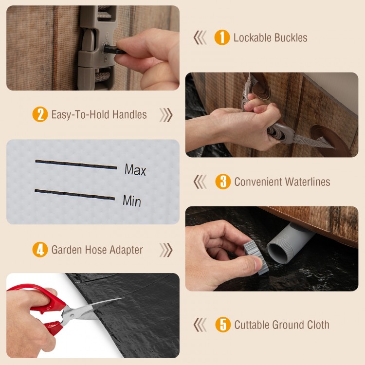 Lockable buckles and easy-to-hold handles for secure and convenient use of the 72-inch inflatable hot tub spa.