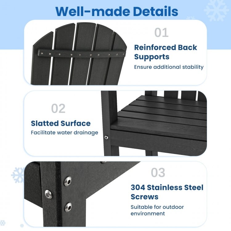 Close-up of the reinforced back supports on a black HDPE outdoor bar stool, designed for stability and comfort.