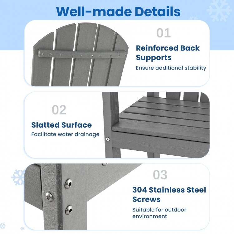 Reinforced back support and slatted surface of gray HDPE bar stool, designed for outdoor comfort and durability.