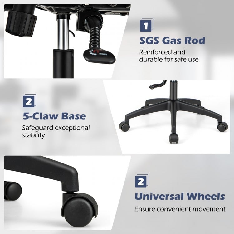 Mesh office chair features a tilting backrest, SGS gas rod, and universal wheels for stability and easy movement.