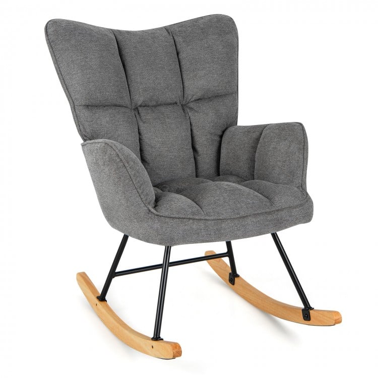 Linen Nursery Rocking Chair with High Backrest and Padded Armrests - Gallery View 1 of 10