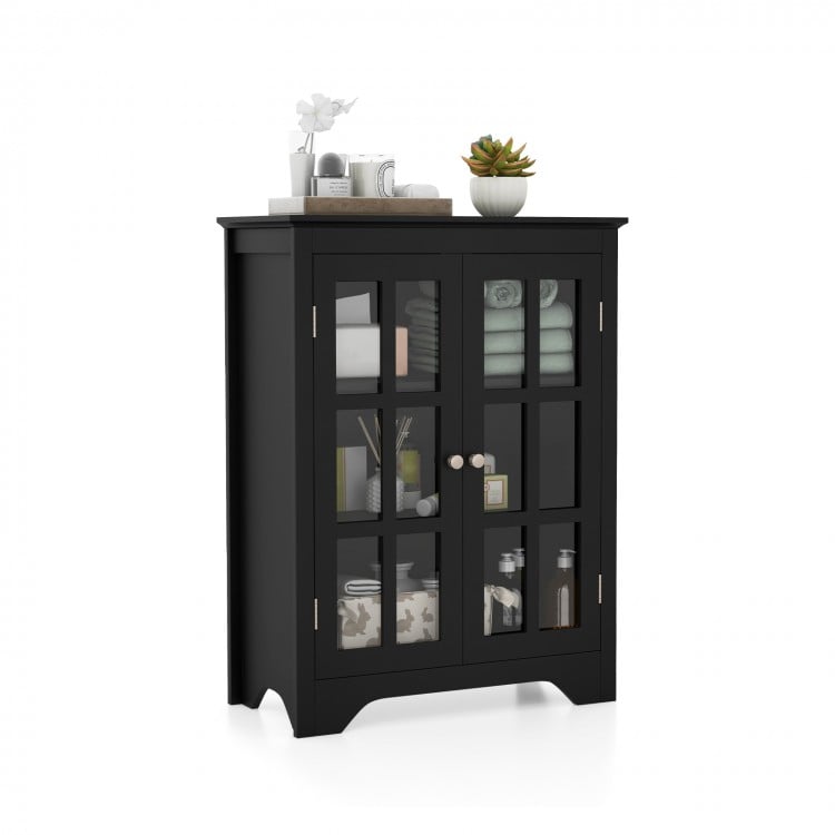 Freestanding Display Storage Cabinet with 2 Glass Doors and Adjustable Shelves - Gallery View 1 of 10