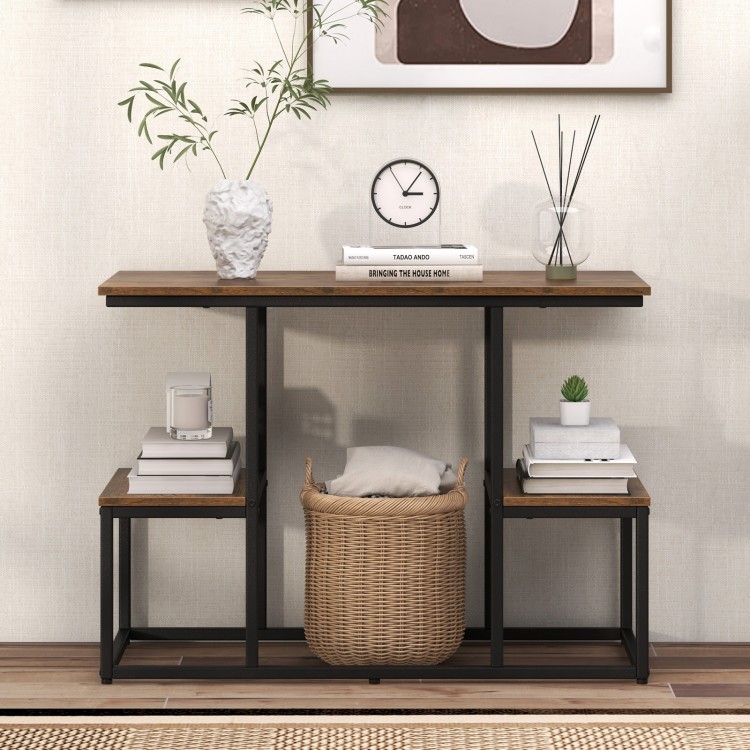 Rustic TV console table in rustic brown with spacious top for 50" TVs and ample storage, ideal for living room decor.