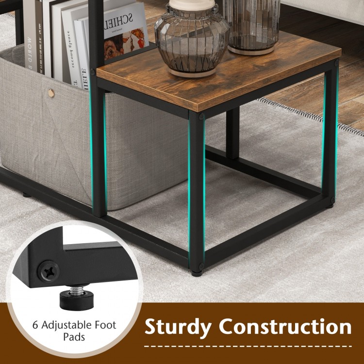 Rustic TV console table in rustic brown with a spacious top for 50" TVs and adjustable foot pads for stability.
