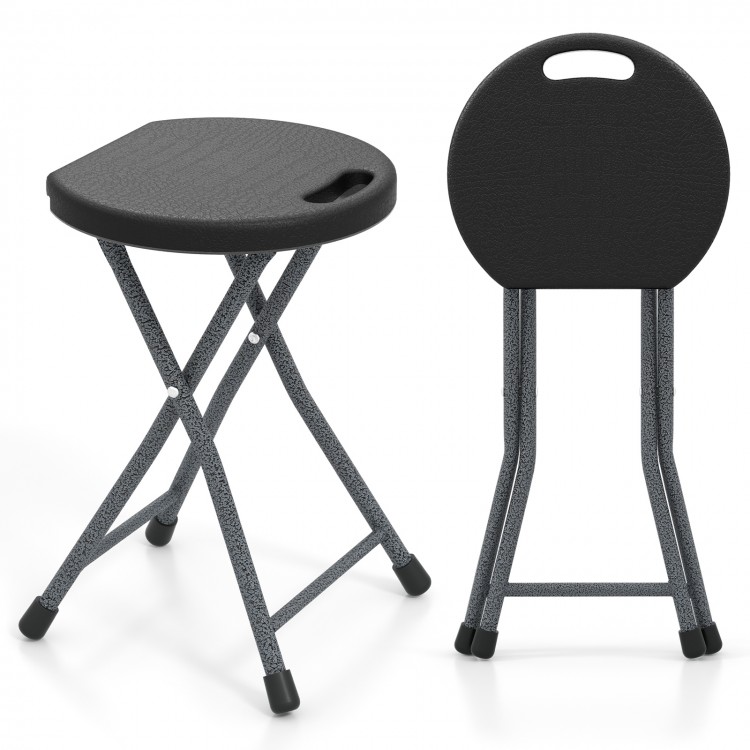 Folding stool with built-in handle, made of HDPE and powder-coated metal, ideal for indoor seating and outdoor.