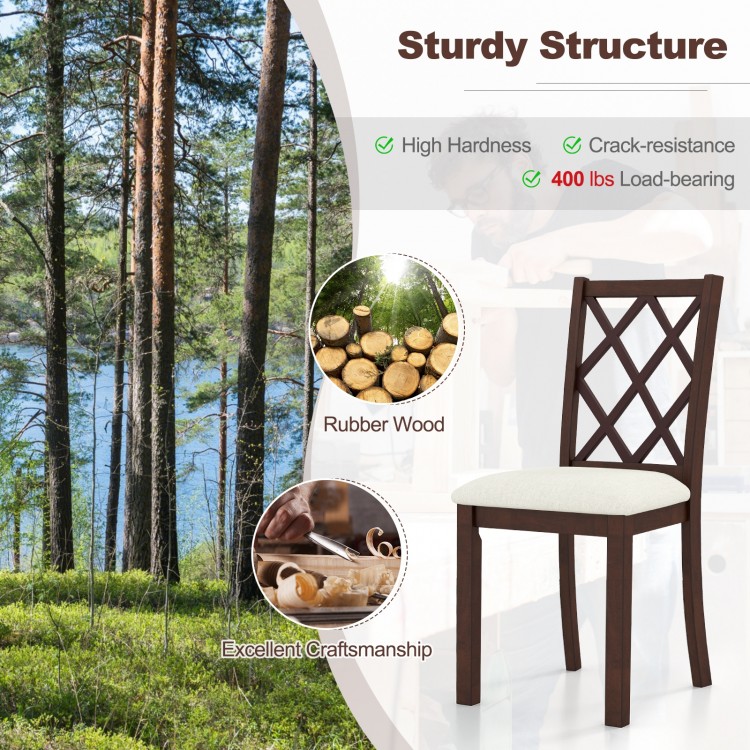 Brown dining chair with upholstered seat cushion and rubber wood legs, featuring ergonomic design for comfort and.