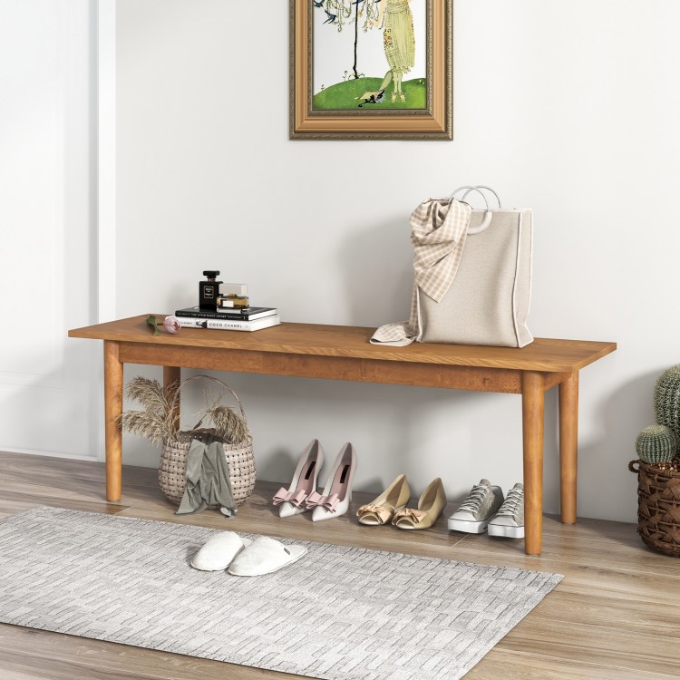 Solid wood dining bench with rubber wood legs, 55" long, perfect for entryways or as a shoe bench.