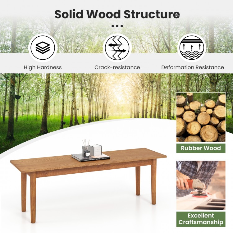 Solid wood dining bench with rubber wood legs, 55" long, suitable for entryways and dining, featuring a smooth surface.