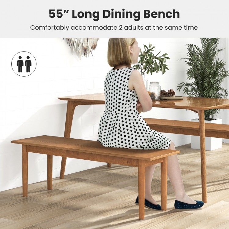 55" solid wood dining bench with rubber wood legs, accommodating 2 adults, ideal for entryways and dining areas.