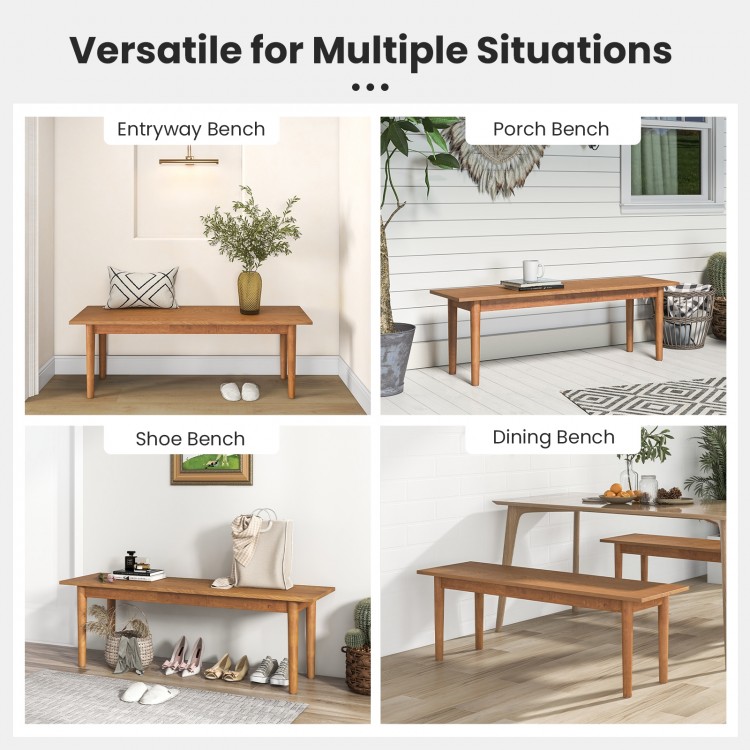 Solid wood dining bench with rubber wood legs, versatile for entryways or dining, featuring a smooth, splinter-free.