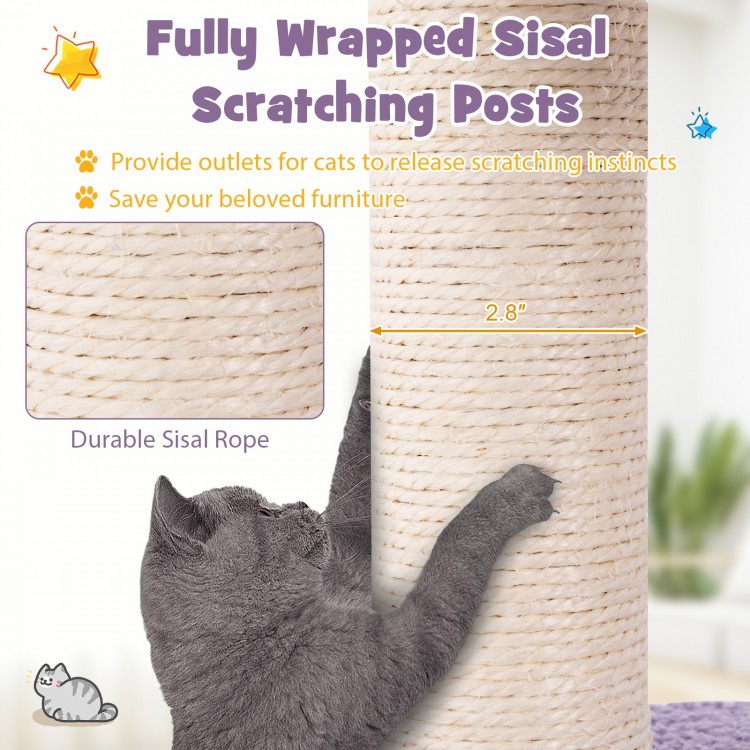 Sisal-covered scratching post with durable rope, designed for cats to maintain healthy claws and protect furniture.