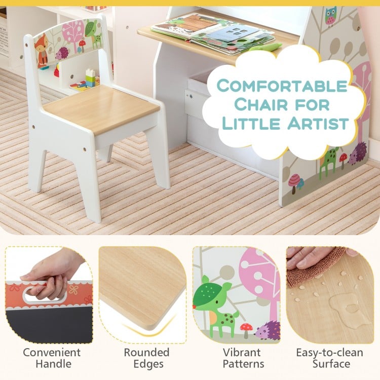 Kids chair with a wooden seat, designed for the 3 in 1 easel and play station, perfect for art and learning activities.