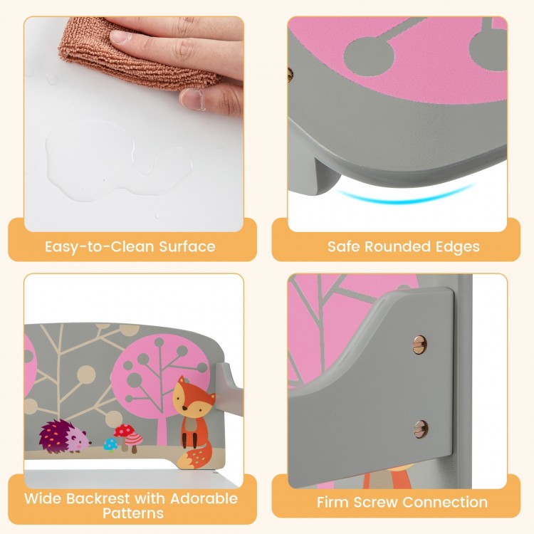 Close-up of the 3 in 1 Kids Convertible Activity Bench showing easy-to-clean surface and safe rounded edges.