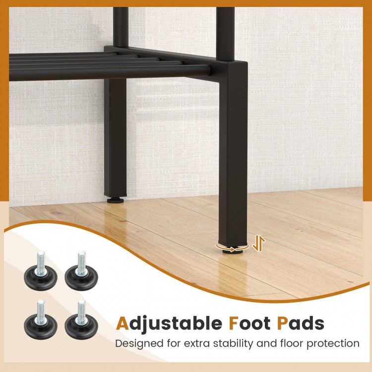 Adjustable foot pads of the double rod garment rack for enhanced stability and floor protection. Ideal for heavy-duty.