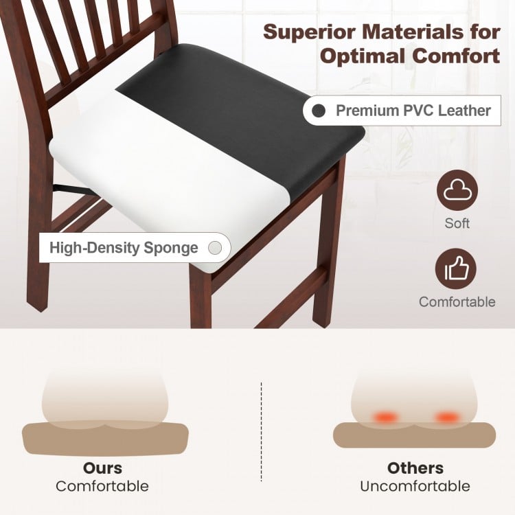 Folding kitchen stool with padded seat in brown, featuring premium PVC leather and high-density sponge for comfort.