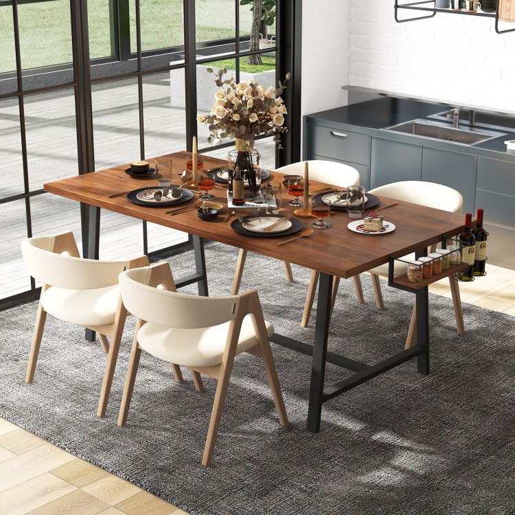 Rectangular 72-inch walnut dining table with 2-bottle wine rack, ideal for 5-7 people in kitchen or dining room.