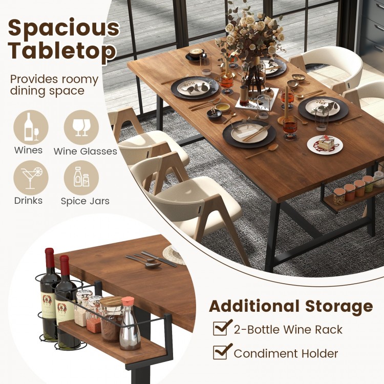 Rectangular 72-inch walnut dining table with a 2-bottle wine rack, spacious for 5-7 people, ideal for kitchens or.