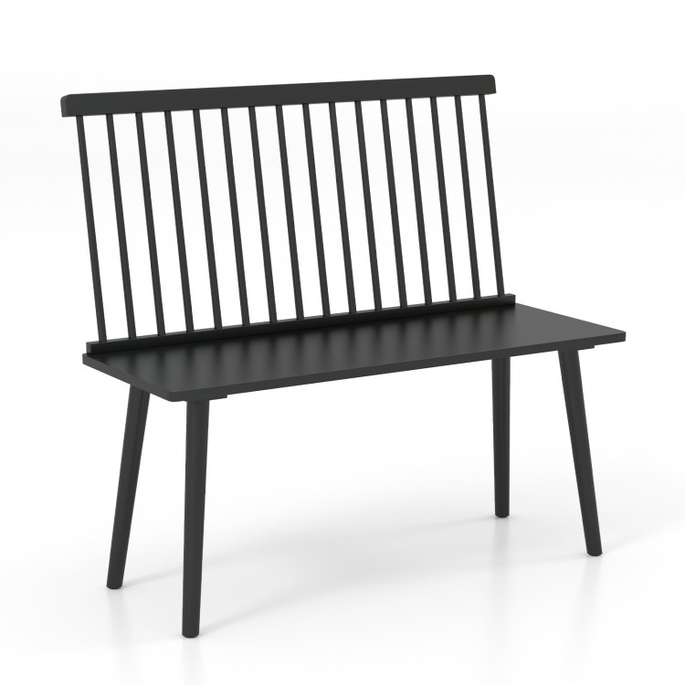 Black Dining Windsor Bench with spindle backrest, made of solid rubber wood, ideal for kitchen or dining room use.