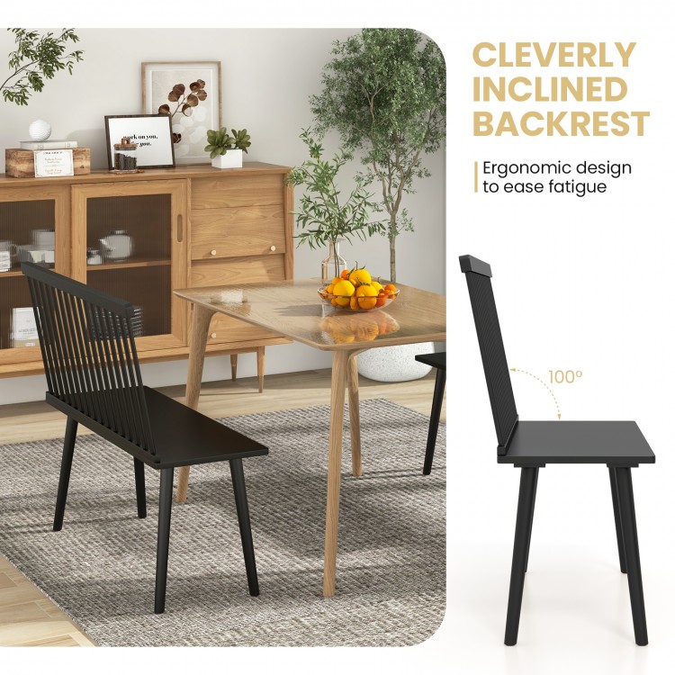 Dining Windsor bench with spindle back in black, featuring ergonomic inclined backrest and anti-slip foot pads for.