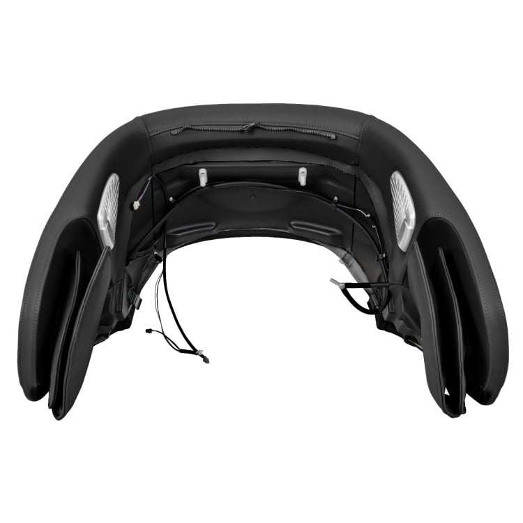 Massage chair capsule part in black with shoulder airbags, built-in speakers, and soft PU leather for comfort.