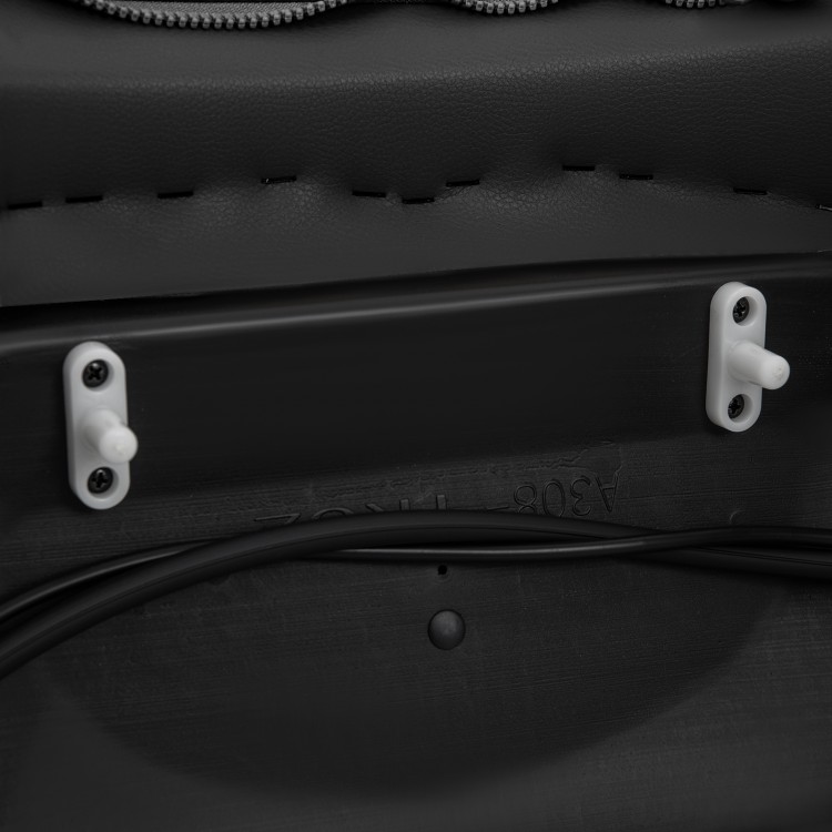 Detail of the fixing devices on the Massage Chair Capsule - Therapy 03, featuring a black soft PU leather surface.