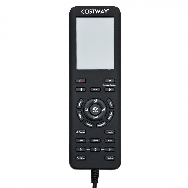 Massage chair hand controller showing ergonomic buttons and LCD screen, designed for easy handling and long-lasting use.